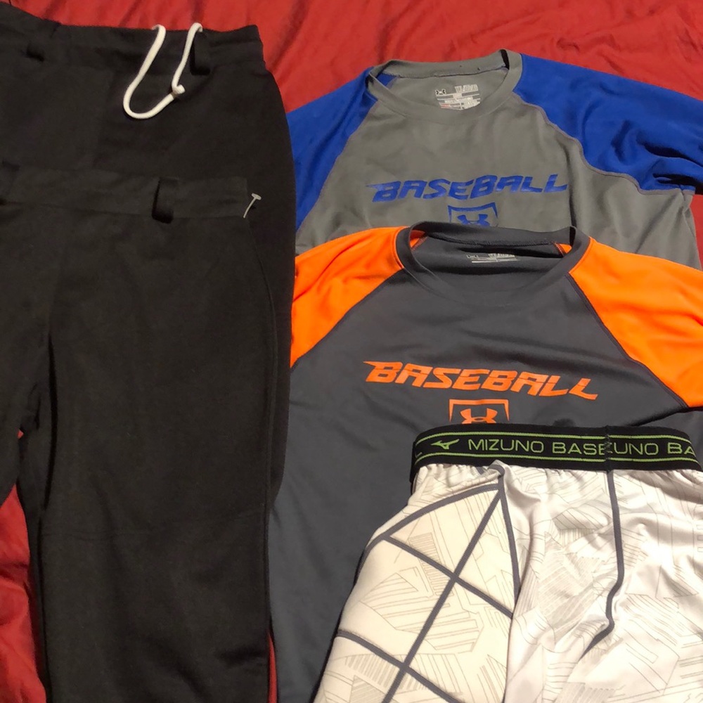 Lot of baseball clothes.